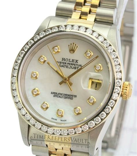 rolex datejust mens two tone diamond dial bezel|Rolex 36mm diamond bezel.